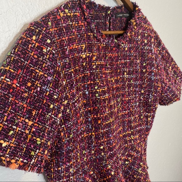 Zara Women | Maroon Tweed Peplum Top - Picture 5 of 7